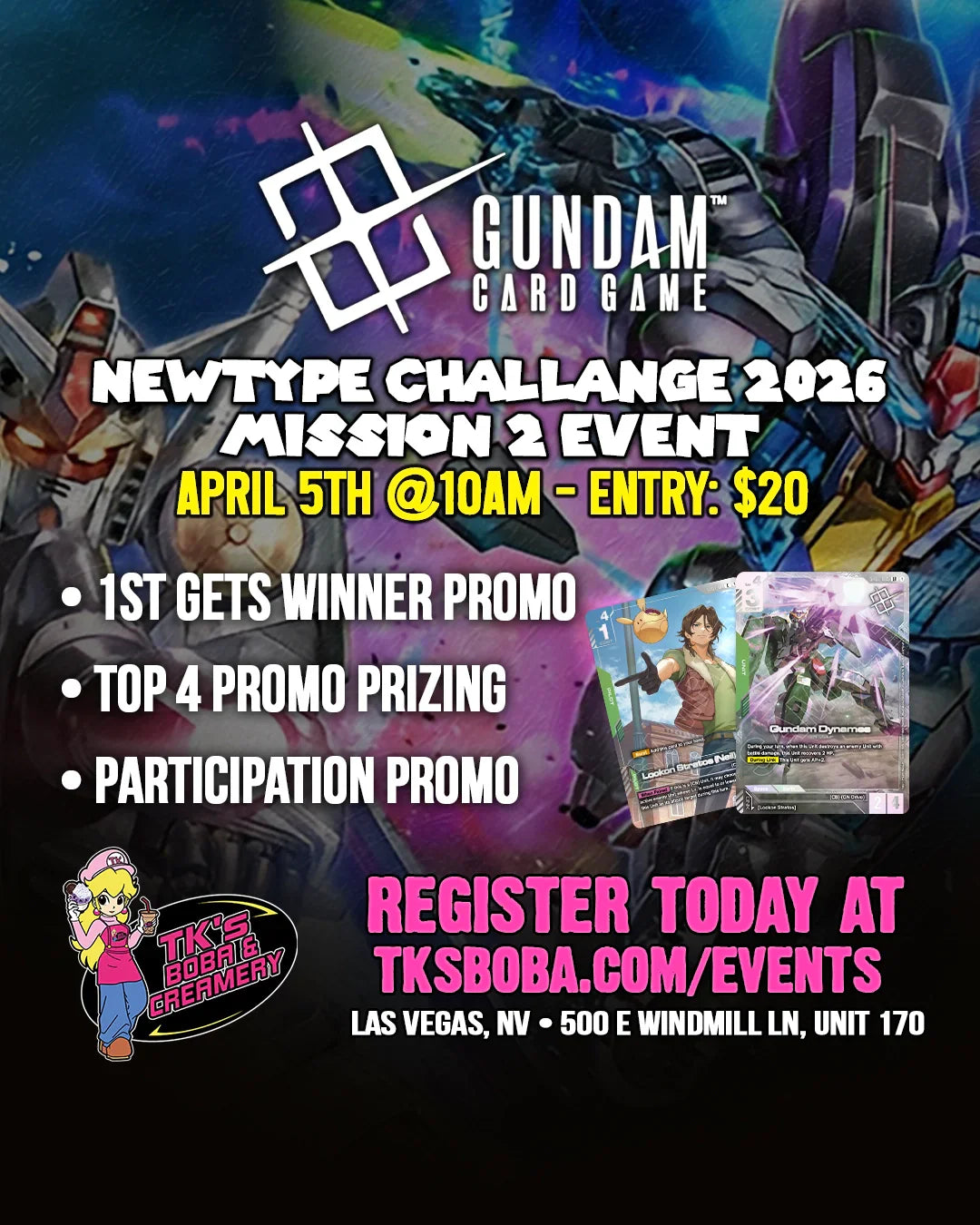 Gundam Card Game: NewType Challenge 2026 Mission 2 Event Entry (Hosted @ TK's Boba & Creamery)